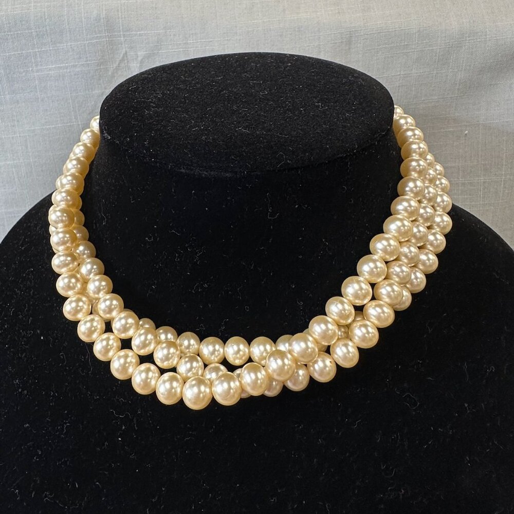 Vintage Faux Pearl Triple Strand Choker Necklace